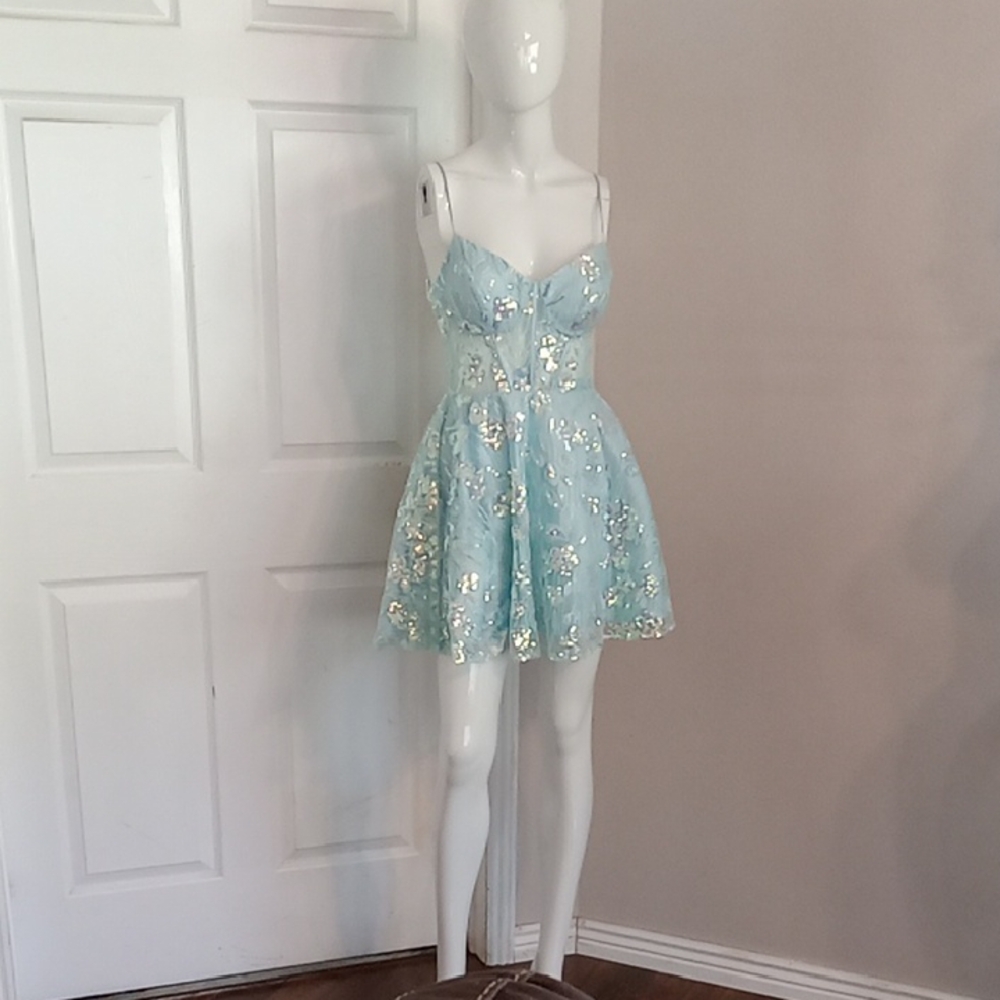 B Darlin Light Blue Sequin Prom Dress